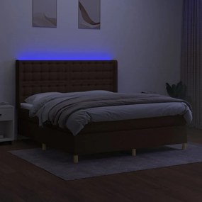 Κρεβάτι Boxspring με Στρώμα &amp; LED Σκ.Καφέ 180x200εκ. Υφασμάτινο - Καφέ