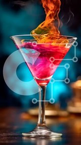 Intra Συλλεκτικό Ξύλινο Παζλ Plywood  4mm - Πολύχρωμο και φλογερό κοκτέιλ σε ποτήρι Martini Σε Ξύλινο Κουτί - Διαστάσεις: 10x10 cm – 25 κομμάτια