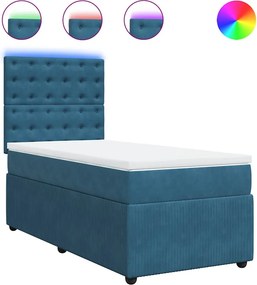 vidaXL Κρεβάτι Boxspring με Στρώμα Μπλε 90x200 εκ. Βελούδινο