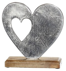 Διακοσμητικό Καρδιά Σε Βάση Ασημί/Φυσικό Αλουμίνιο/Ξύλο 5x16x15cm | Συσκευασία 1 τμχ