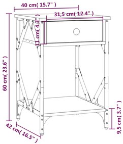 Κομοδίνο Καπνιστή Δρυς 40x42x60 εκ. από Επεξεργασμένο Ξύλο - Καφέ