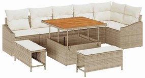 vidaXL Σετ Καναπέ Κήπου με μαξιλάρι 9 pcs Μπεζ συνθετικό ρατάν