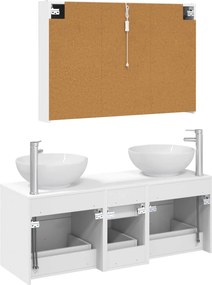 vidaXL Σετ Επίπλων Μπάνιου 4 pcs Λευκό Επεξεργασμένο Ξύλο και Γυαλί