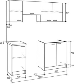 ΣΥΝΘΕΣΗ ΚΟΥΖΙΝΑΣ MAURICE ΜΕΛΑΜΙΝΗ SONAMA-ΛΕΥΚΟ HM2441 180x29,2-46εκ.