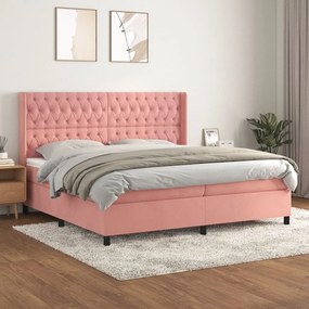 3132884 vidaXL Κρεβάτι Boxspring με Στρώμα Ροζ 200x200 εκ. Βελούδινο Ροζ, 1 Τεμάχιο