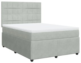 Κρεβάτι Boxspring με Στρώμα Ανοιχτό Γκρι 140x190 εκ. Βελούδινο - Γκρι