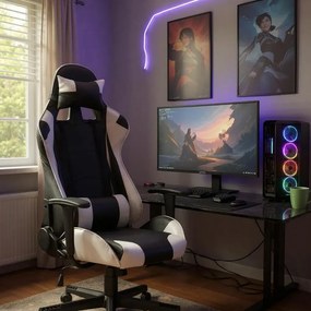 Καρέκλα γραφείου Gaming Alonso Megapap από τεχνόδερμα χρώμα λευκό - μαύρο 67x70x125/135 εκ.