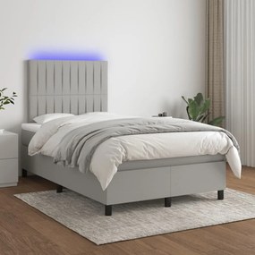 vidaXL Κρεβάτι Boxspring με Στρώμα & LED Αν.Γκρι 120x190εκ. Υφασμάτινο