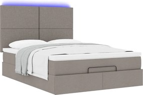 vidaXL Οθωμανικό κρεβάτι με στρώμα &amp; LEDs τεφρόχρουν χρώμα Ύφασμα