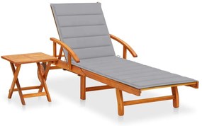 Ξαπλώστρα Κήπου με Τραπεζάκι από Μασίφ Ξύλο Ακακίας & Μαξιλάρι