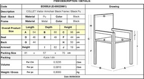 COLLET Πολυθρόνα Γραφείου Επισκέπτη Μέταλλο Μαύρο, Pu Μαύρο   4τμχ