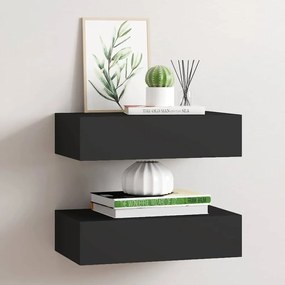 vidaXL Ράφια Τοίχου με Συρτάρια 2 Τεμ. Μαύρα 40 x 23,5 x 10εκ. από MDF