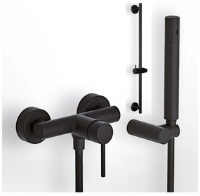 Eurorama Tonda Black Matt 145150-400 Μπαταρία Ντουζιέρας με Tηλέφωνο, Eπίτοιχο Στήριγμα Τηλεφώνου+PVC Σπιράλ+SINTESI βέργα