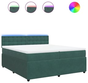 vidaXL Κρεβάτι Boxspring με Στρώμα Σκούρο Πράσινο 200x200εκ. Βελούδινο