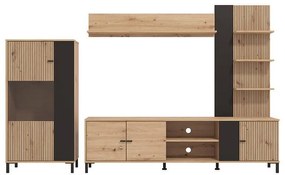 Κέντρο Ψυχαγωγίας - Σύνθεση Avignon Artisan Oak - Artisan Oak με Μαύρες Γραμμές - Μαύρο 263x40x167 εκ.