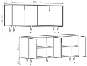 Μπουφές Sennan μελαμίνης oak 180x45x80εκ 180x45x80 εκ.