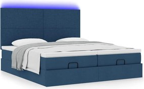 vidaXL Οθωμανικό κρεβάτι με στρώματα &amp; LEDs Μπλε 200x200cm ύφασμα