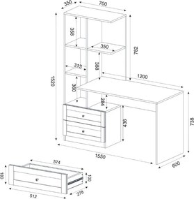 Γραφείο εργασίας Mantra Megapap χρώμα ανθρακί 150x60x152εκ.