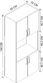Ντουλάπα κουζίνας Armado Megapap χρώμα λευκό 60x32x140εκ.