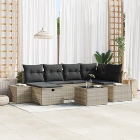 vidaXL Σετ καναπέ κήπου 7 τεμαχίων με μαξιλάρια σε ανοιχτό γκρι πολυ ρατάν
