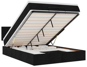 vidaXL Οθωμανικό κρεβάτι με στρώμα & LEDs Μαύρο 140x200 cm Ύφασμα