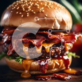 Σετ των 2 Intra Συλλεκτικό Ξύλινο Παζλ Plywood 4mm - Λαχταριστό Cheeseburger Bacon με κέτσαπ Σε Ξύλινο Κουτί - Διαστάσεις: 10x10 cm – 25 κομμάτια