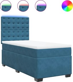 vidaXL Κρεβάτι Boxspring με Στρώμα Μπλε 90x200 εκ. Βελούδινο