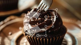 Σετ των 2 Intra Συλλεκτικό Ξύλινο Παζλ Plywood 4mm - Λαχταριστό Cupcake σοκολάτας με πιρούνι Σε Ξύλινο Κουτί - Διαστάσεις: 10x10 cm – 25 κομμάτια