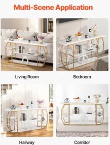 VEVOR 3 Tiers Marble Console Table Modern Golden Geometric Large Console Table