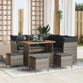 vidaXL Σετ Καναπέ Κήπου Ρυθμιζόμενο ύψος 9 pcs Γκρι συνθετικό ρατάν