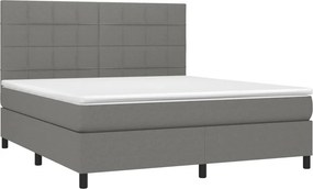 vidaXL Κρεβάτι Boxspring με Στρώμα &amp; LED Σκ.Γκρι 180x200 εκ Υφασμάτινο