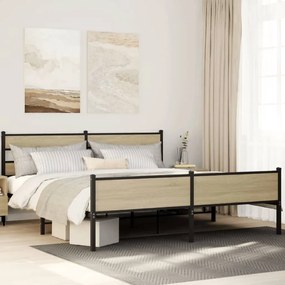 vidaXL Σκελετός Κρεβ. Χωρίς Στρώμα Sonoma Δρυς 200x200 εκ. Μεταλλικό
