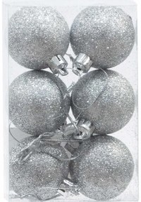 Σετ/6 τεμ. Χριστουγεννιάτικες Μπάλες Ασημί με Glitter 4cm 236555