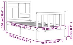 Πλαίσιο Κρεβατιού με Κεφαλάρι Μαύρο 90x200 εκ. Μασίφ Ξύλο - Μαύρο