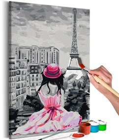 Πίνακας ζωγραφικής με αριθμούς κορίτσι στο Παρίσι: Θέα στον Πύργο του Άιφελ - 40x60