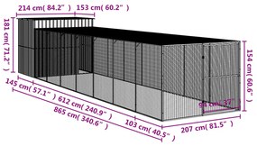 Σπιτάκι Σκύλου με Αυλή Ανθρακί 214x865x181 εκ. Γαλβαν. Χάλυβας - Ανθρακί