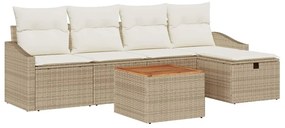 vidaXL Σετ Καναπέ Κήπου με μαξιλάρι 6 pcs Μπεζ Πολυ ράταν