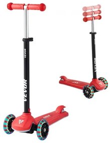 VEVOR Kick Scooter for Kids Ages 3+, 3-Wheel Toddler Scooter with Light-Up Wheels, Adjustable Height Handlebar, Wide Anti-Slip Deck, Lightweight Aluminum Frame for Boys and Girls up to 74.8 kg, Red