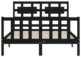 Πλαίσιο Κρεβατιού με Κεφαλάρι Μαύρο 140x190 εκ. Μασίφ Ξύλο - Μαύρο
