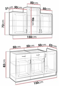 Σετ κουζίνας Retro 110, 150x52cm, Ινοσανίδες μέσης πυκνότητας, Πλαστικοποιημένη μοριοσανίδα | Epipla1.gr