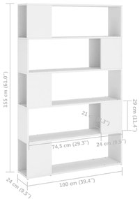 Βιβλιοθήκη/Διαχωριστικό Χώρου Λευκό 100x24x155 εκ. Επεξ. Ξύλο - Λευκό