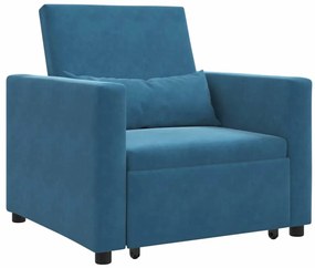 vidaXL Καναπές Κρεβάτι Μονό με τροχούς Μπλε 90 x 165 x 87 εκ. Βελούδο