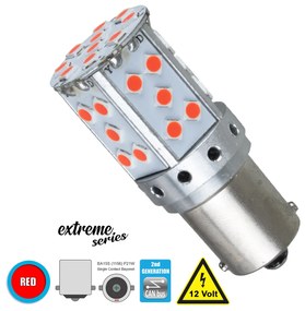 GloboStar® 81240 Λάμπα Αυτοκίνητου 1156 - BA15S - P21W 2nd Generation Can-Bus Extreme Series LED 35 SMD 3030 17W 2040lm 360° DC 12V IP20 Κόκκινο