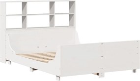 vidaXL Κρεβάτι Βιβλιοθήκη Χωρίς Στρώμα Λευκό 140x190 εκ Μασίφ Πεύκο