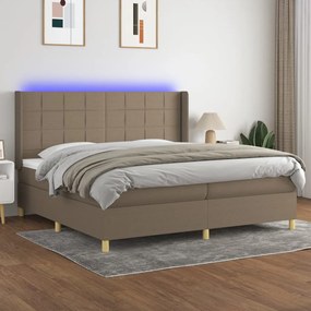 Κρεβάτι Boxspring με Στρώμα &amp; LED Taupe 200x200 εκ. Υφασμάτινο - Μπεζ-Γκρι