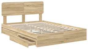 vidaXL Κρεβάτι Αποθήκης Δρύς Sonoma 140 x 200 cm Επεξεργασμένο ξύλο