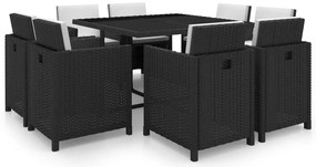 vidaXL Σετ Τραπεζαρίας Εξ. Χώρου 9 τεμ. Μαύρο Συνθ. Ρατάν με Μαξιλάρια