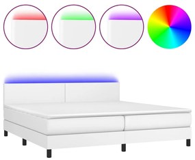 vidaXL Κρεβάτι Boxspring με Στρώμα & LED Λευκό 200x200 εκ. Συνθ. Δέρμα