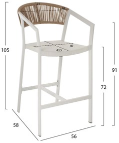 Σκαμπό Μπαρ C5892.02 Λευκό Αλουμινίου με P.E. Rattan &amp; Textline 56x58x105Y εκ. 56x58x105 εκ.