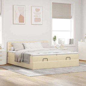 VidaXL Οθωμανικό κρεβάτι με στρώματα & LEDs Κρέμα 180x200cm ύφασμα